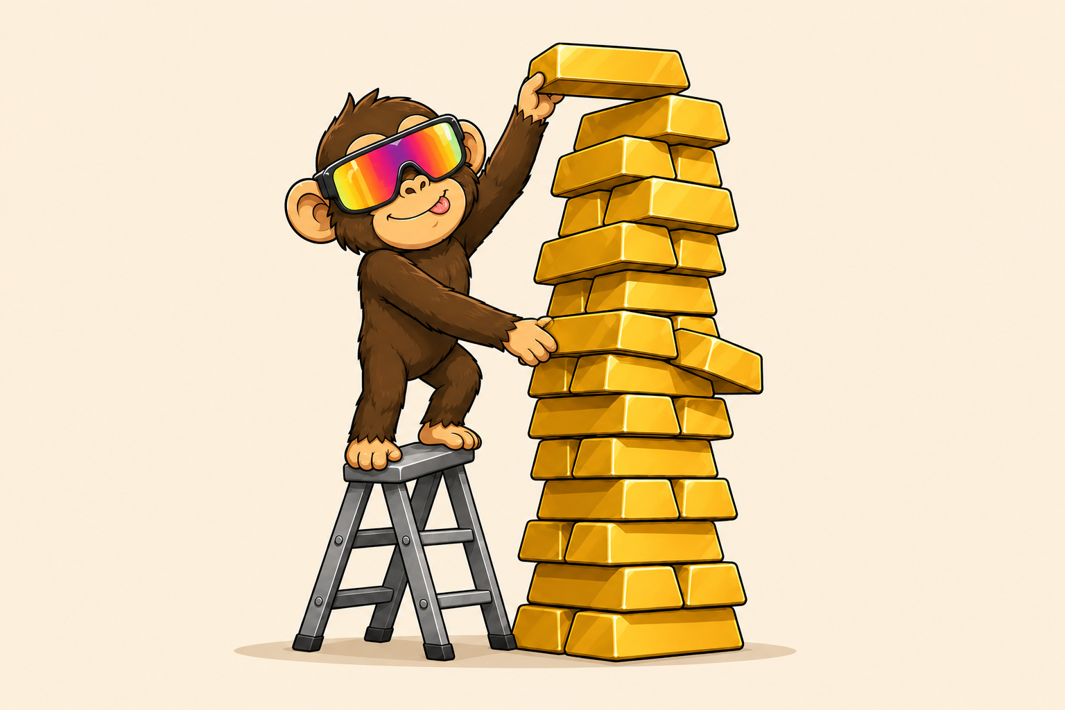 The Real World Ape stacking a tall tower of gold bars